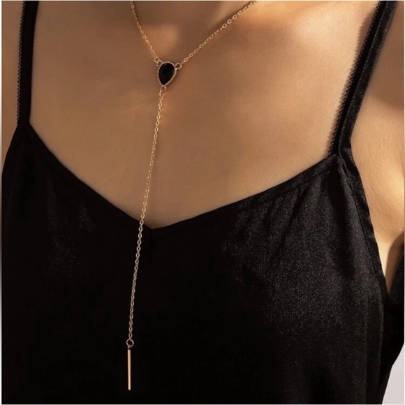 Zara Jewelry - Zara Black Faceted Gem with Golden Bar Lariat Necklace Very Fine Gold tone Bar.